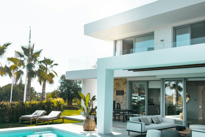 Modern white home with pool