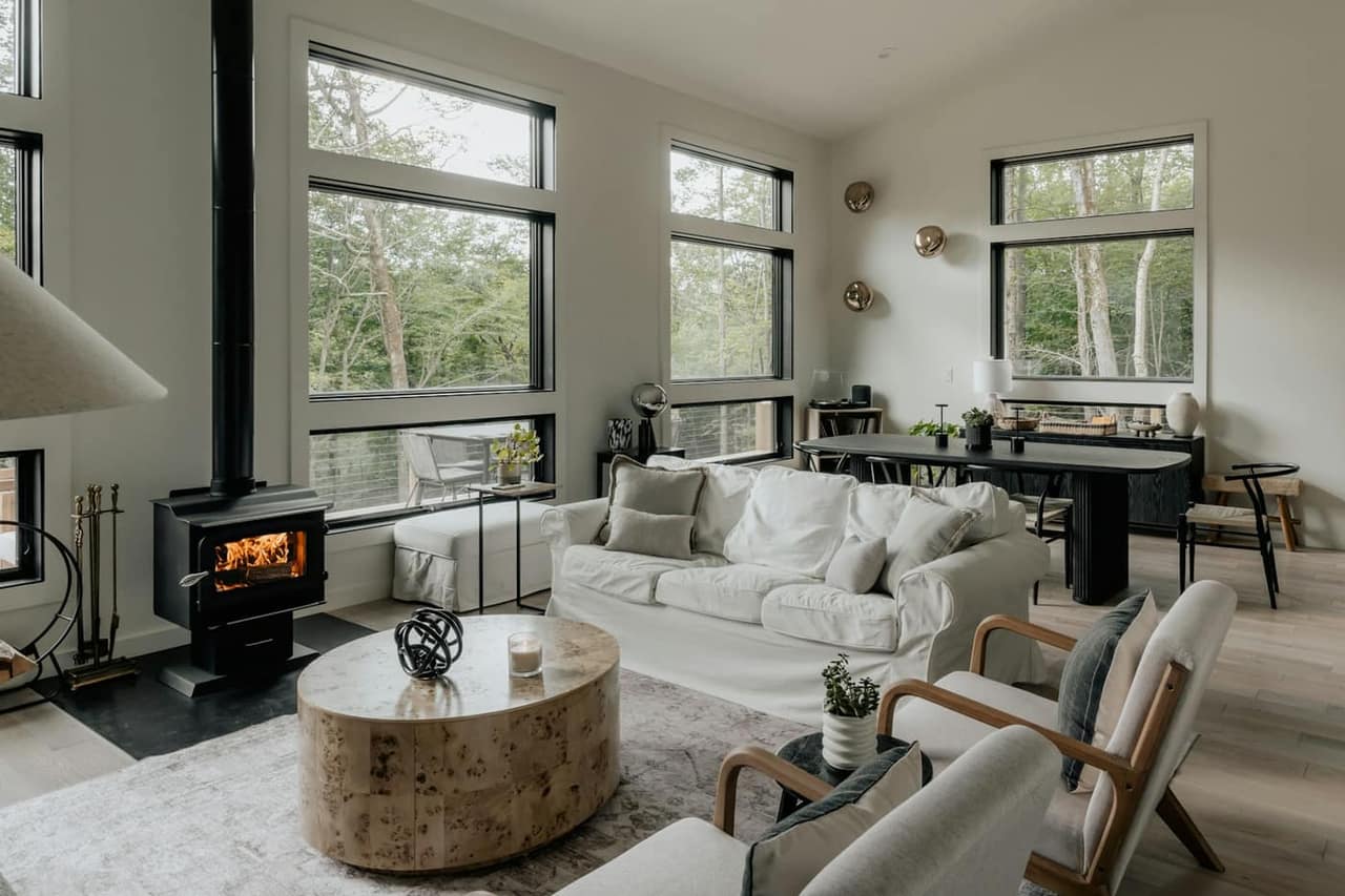 Bright living room with large windows