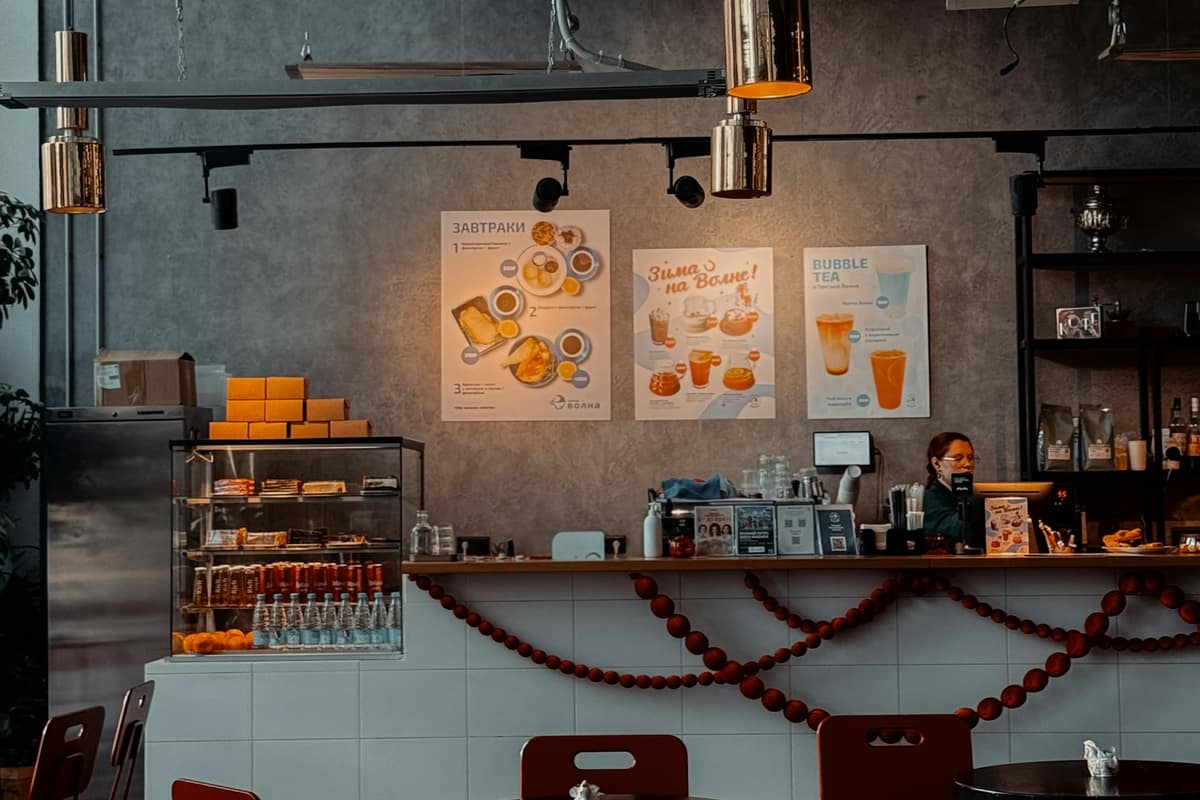A cozy cafe counter with pastries