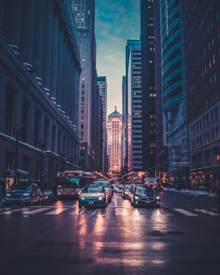 Downtown street at dusk