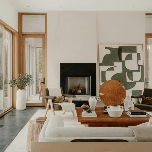 Bright living room styled for a listing shoot