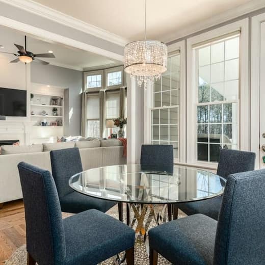 Dining room with a chandelier