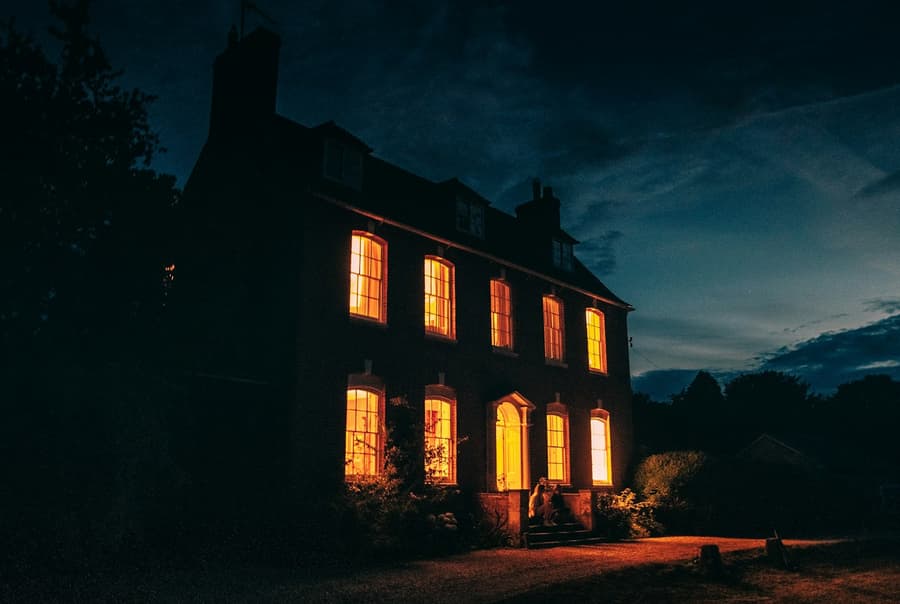 Hillcrest estate home at dusk